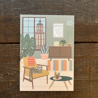 Ansichtkaart: Getekend Deventer woonkamer