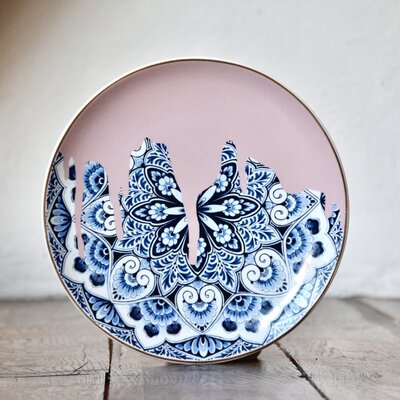 Heinen Delfts Blauw |Wandbord Mandala roze