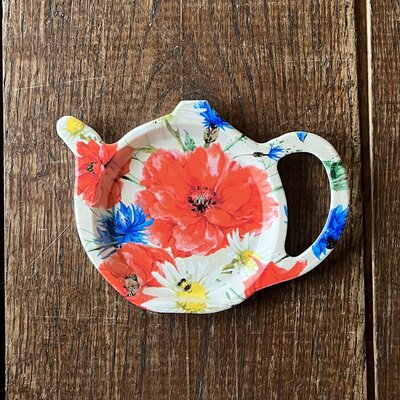 Theetipje Bloem blauw / rood Theetipje Bloem blauw / rood
