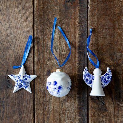 Heinen Delfts Blauw -   Kerstornamenten set Bloemen 