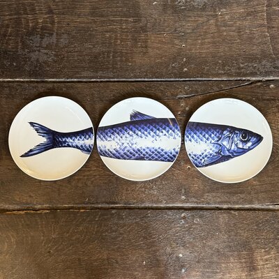 Heinen Delfts Blauw |Wandbord met Vis (3 stuks)