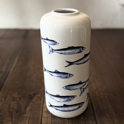 Heinen Delfts Blauw - Cilindervaas Vissen 