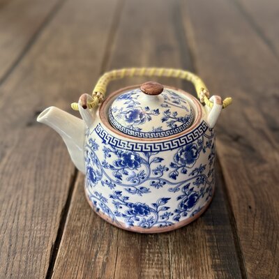 Clayre & Eef Theepot met Filter Blauw Keramiek Rond Bloemen  Clayre & Eef Theepot met Filter Blauw Keramiek Rond Bloemen
