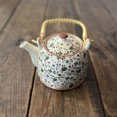 Clayre & Eef Theepot met Filter Groen Keramiek Rond Bloemen  Clayre & Eef Theepot met Filter Groen Keramiek Rond Bloemen