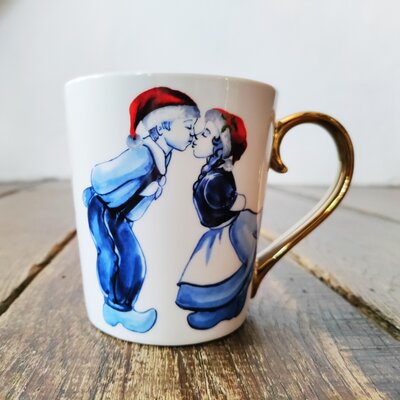 Heinen Delfts blauw - Mok kerst kissing couple