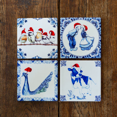 Heinen Delfts Blauw -  Onderzetters kerst