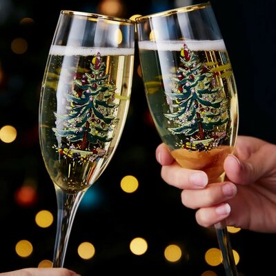 Spode Christmas Tree Gold 8.5oz Champagne Flutes (Set of 4) Spode Christmas Tree Gold 8.5oz Champagne Flutes (Set of 4)
