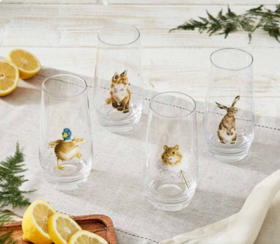 Wrendale glass  hoog, 4 stuks 